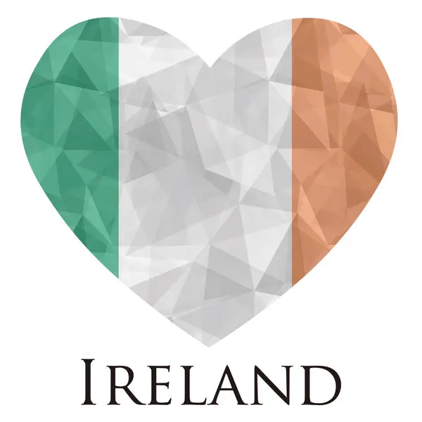 Herzförmige Irland Flagge Mit Dreiecken Textur Vektorillustration — Stockvektor