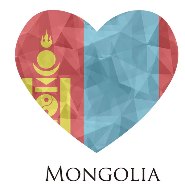モンゴル国旗のハート型に三角形のテクスチャベクトルイラスト — ストックベクタ