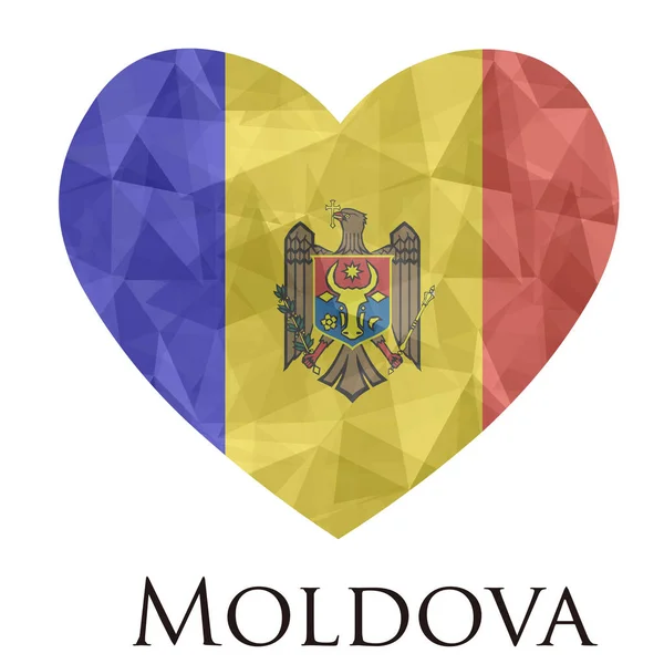 Serce Kształcie Flagi Mołdawii Trójkątnymi Tekstury Wektor Ilustracji — Wektor stockowy