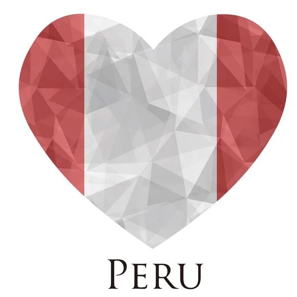 Corazón Forma Bandera Del Perú Con Textura Triángulos Ilustración Vectorial — Archivo Imágenes Vectoriales