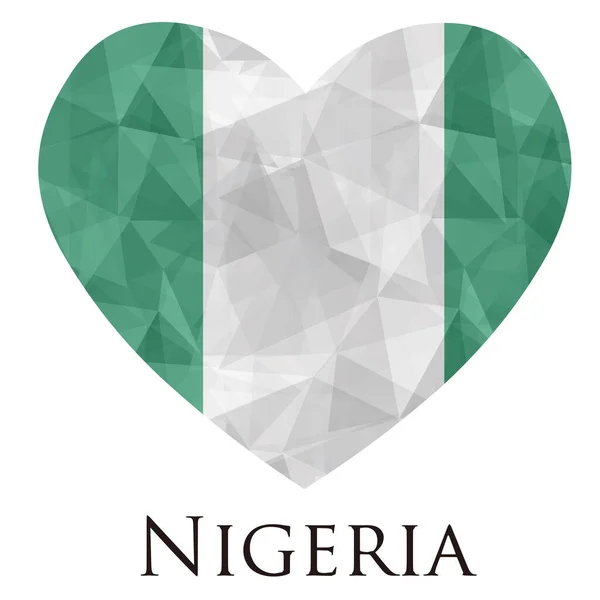 ナイジェリアの国旗のハート型に三角形のテクスチャベクトルイラスト — ストックベクタ