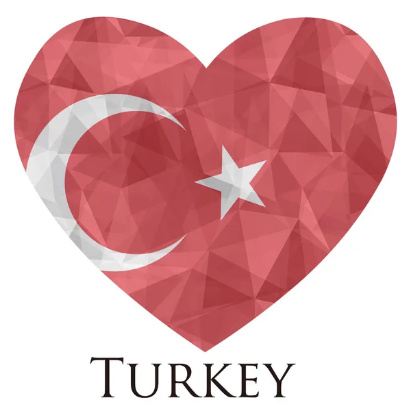 Corazón Forma Bandera Turquía Con Triángulos Textura Vector Ilustración — Vector de stock