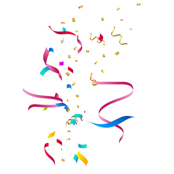 3D colored confetti at white background template design, vector illustration