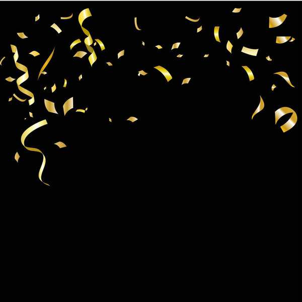 3D gold confetti at black background template design, vector illustration