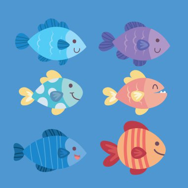 karikatür seti balık şablon vektör resimlemesi 