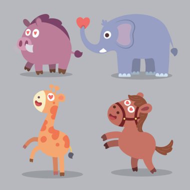 çizgi film set love animals şablon tasarımı, vektör illüstrasyonu