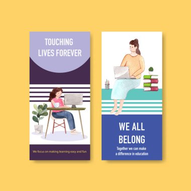 Metin ve vektör illüstrasyonlu stil öğrenme çevrimiçi şablon tasarımı