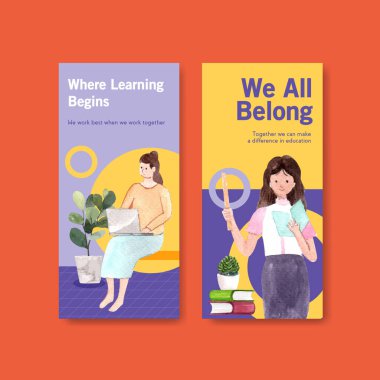 Metin ve vektör illüstrasyonlu stil öğrenme çevrimiçi şablon tasarımı