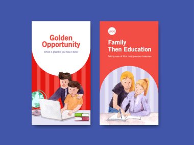 Metin ve vektör illüstrasyonlu stil öğrenme çevrimiçi şablon tasarımı