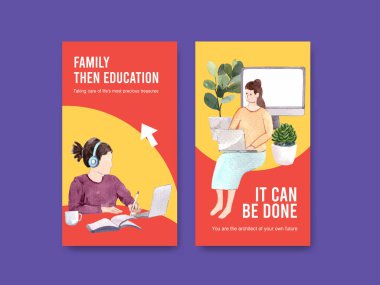 Metin ve vektör illüstrasyonlu stil öğrenme çevrimiçi şablon tasarımı