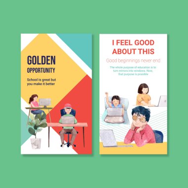 Metin ve vektör illüstrasyonlu stil öğrenme çevrimiçi şablon tasarımı