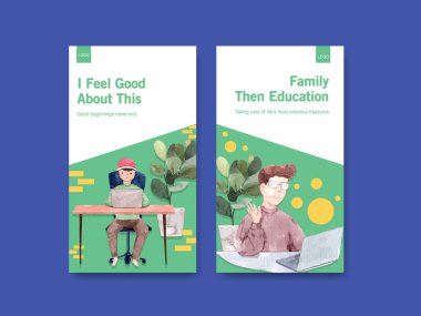 Metin ve vektör illüstrasyonlu stil öğrenme çevrimiçi şablon tasarımı