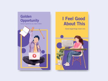 Metin ve vektör illüstrasyonlu stil öğrenme çevrimiçi şablon tasarımı