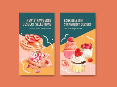 şık çilek pişirme broşürleri metin ve vektör illüstrasyonlu şablon tasarımı