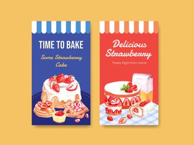 şık çilek pişirme broşürleri metin ve vektör illüstrasyonlu şablon tasarımı