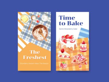 şık çilek pişirme broşürleri metin ve vektör illüstrasyonlu şablon tasarımı