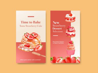 şık çilek pişirme broşürleri metin ve vektör illüstrasyonlu şablon tasarımı