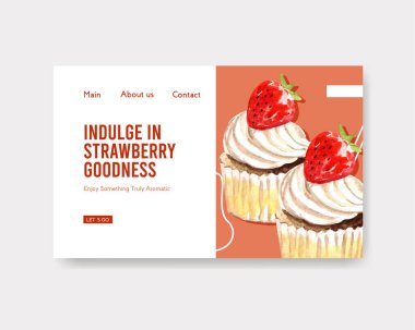 stilli çilek pişirme web sayfası şablon tasarımı metin, vektör illüstrasyonu