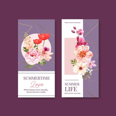 şık yaz çiçekleri broşürleri tasarım ile metin, vektör illüstrasyonu