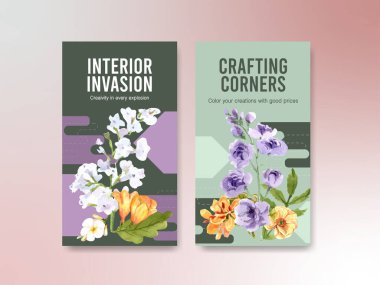 şık yaz çiçekleri broşürleri tasarım ile metin, vektör illüstrasyonu