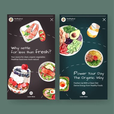 Metin ve vektör illüstrasyonlu şık sağlık gıda kartları tasarımı