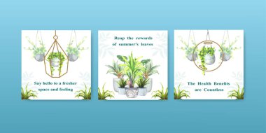 şık yaz bitkileri kartları tasarımı metin, vektör illüstrasyonlu