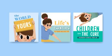 Metin ve vektör illüstrasyonlu stil gençlik kartları tasarımı