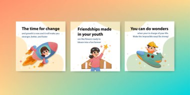 Metin ve vektör illüstrasyonlu stil gençlik kartları tasarımı