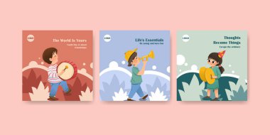 Metin ve vektör illüstrasyonlu stil gençlik kartları tasarımı