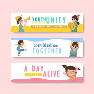 şık gençlik pankartları metin ve vektör illüstrasyonu ile tasarım şablonu
