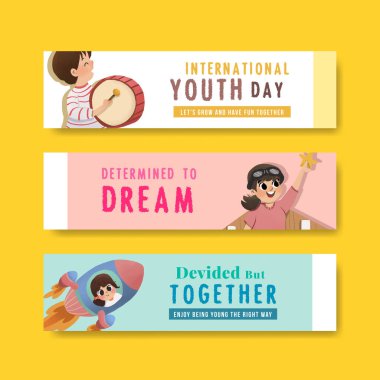 şık gençlik pankartları metin ve vektör illüstrasyonu ile tasarım şablonu