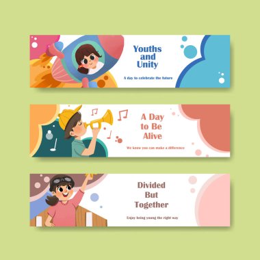 şık gençlik pankartları metin ve vektör illüstrasyonu ile tasarım şablonu