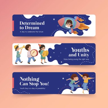 şık gençlik pankartları metin ve vektör illüstrasyonu ile tasarım şablonu