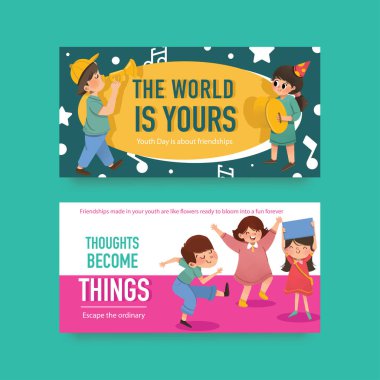 Şablon tasarımı, metin ve vektör illüstrasyonu ile stil sahibi gençlik gün yüzücüleri