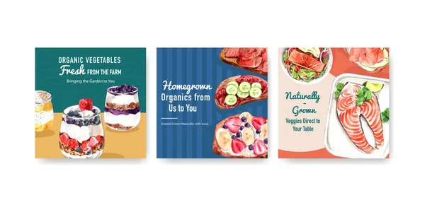 Design Elegante Cartões Alimentação Saúde Com Texto Ilustração Vetorial — Vetor de Stock
