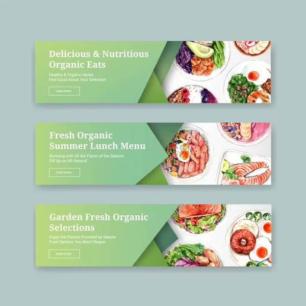 Stílusos Egészségügyi Élelmiszer Bannerek Sablon Design Szöveggel Vektor Illusztráció — Stock Vector