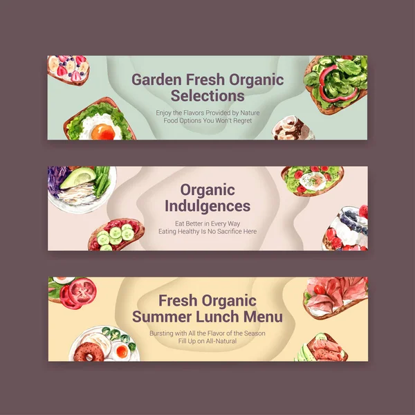 Diseño Elegante Plantilla Banners Alimentos Saludables Con Texto Ilustración Vectorial — Vector de stock