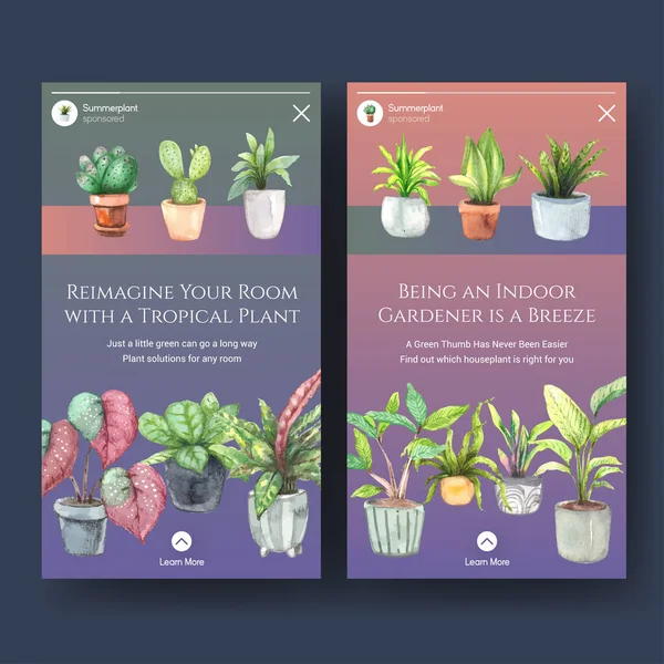 Plantas Verano Elegantes Banners Plantilla Diseño Con Texto Ilustración Vectorial — Archivo Imágenes Vectoriales