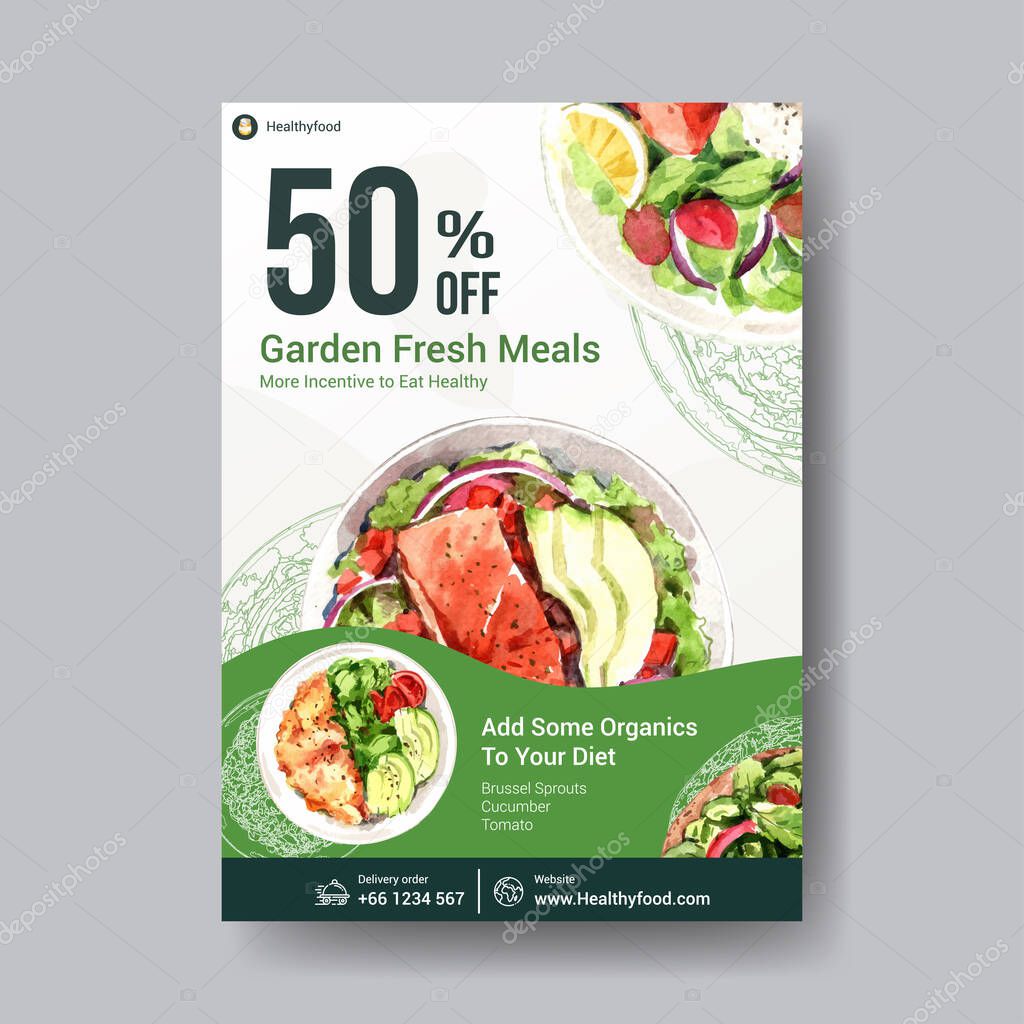 stylish health food poster template design with text, vector illustration