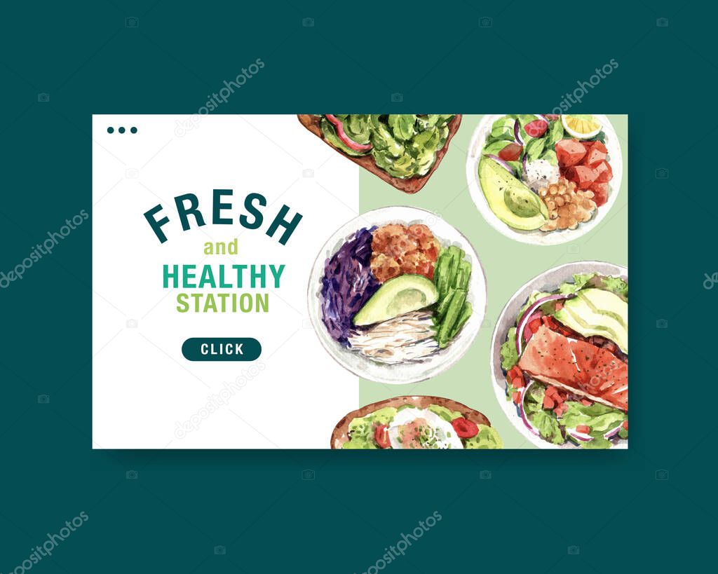 stylish health food web page template design with text, vector illustration