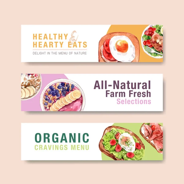 Healthy Food Banner Template Design Voucher Brochure Advertisement Watercolor Vector — Stock Photo, Image