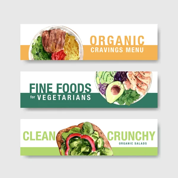 Gesunde Lebensmittel Banner Vorlage Design Für Gutschein Broschüre Und Werbung — Stockfoto