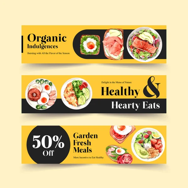 バウチャー パンフレットや広告用の健康食品バナーテンプレートのデザイン水彩ベクトルのイラスト比率 — ストック写真
