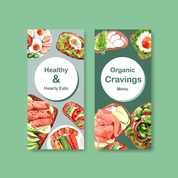 Zdravé Organické Jídlo Leták Šablony Pro Poukaz Brožura Reklama Akvarel — Stock fotografie