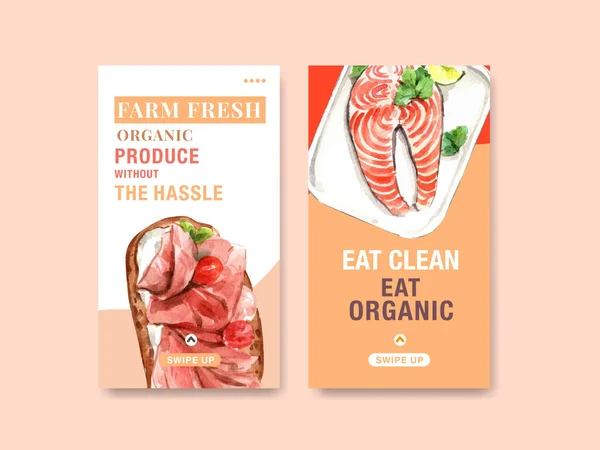 Templat Instagram Dengan Desain Makanan Yang Sehat Dan Organik Untuk — Stok Foto