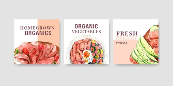 Reclame Template Met Gezonde Biologische Voeding Ontwerp Voor Brochure Folder — Stockfoto