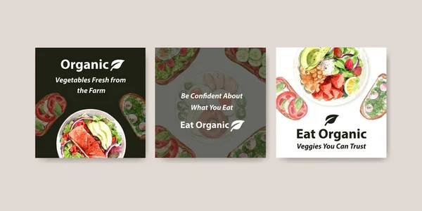 Templat Iklan Dengan Desain Makanan Yang Sehat Dan Organik Untuk — Stok Foto