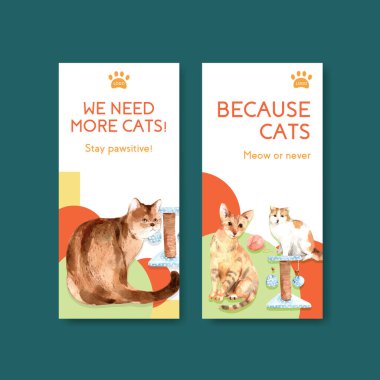 Broşür, reklam ve broşür için şirin kedili el ilanı tasarımı ve suluboya resimleme broşürü