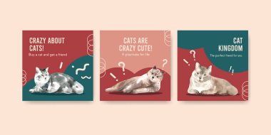 Broşür ve pazarlama suluboya illüstrasyonu için kedi ile şablon tasarımını tanıt