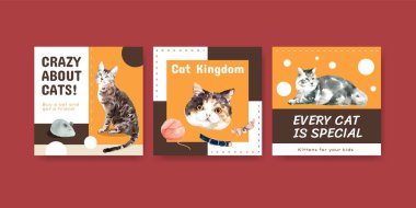 Broşür ve pazarlama suluboya illüstrasyonu için kedi ile şablon tasarımını tanıt